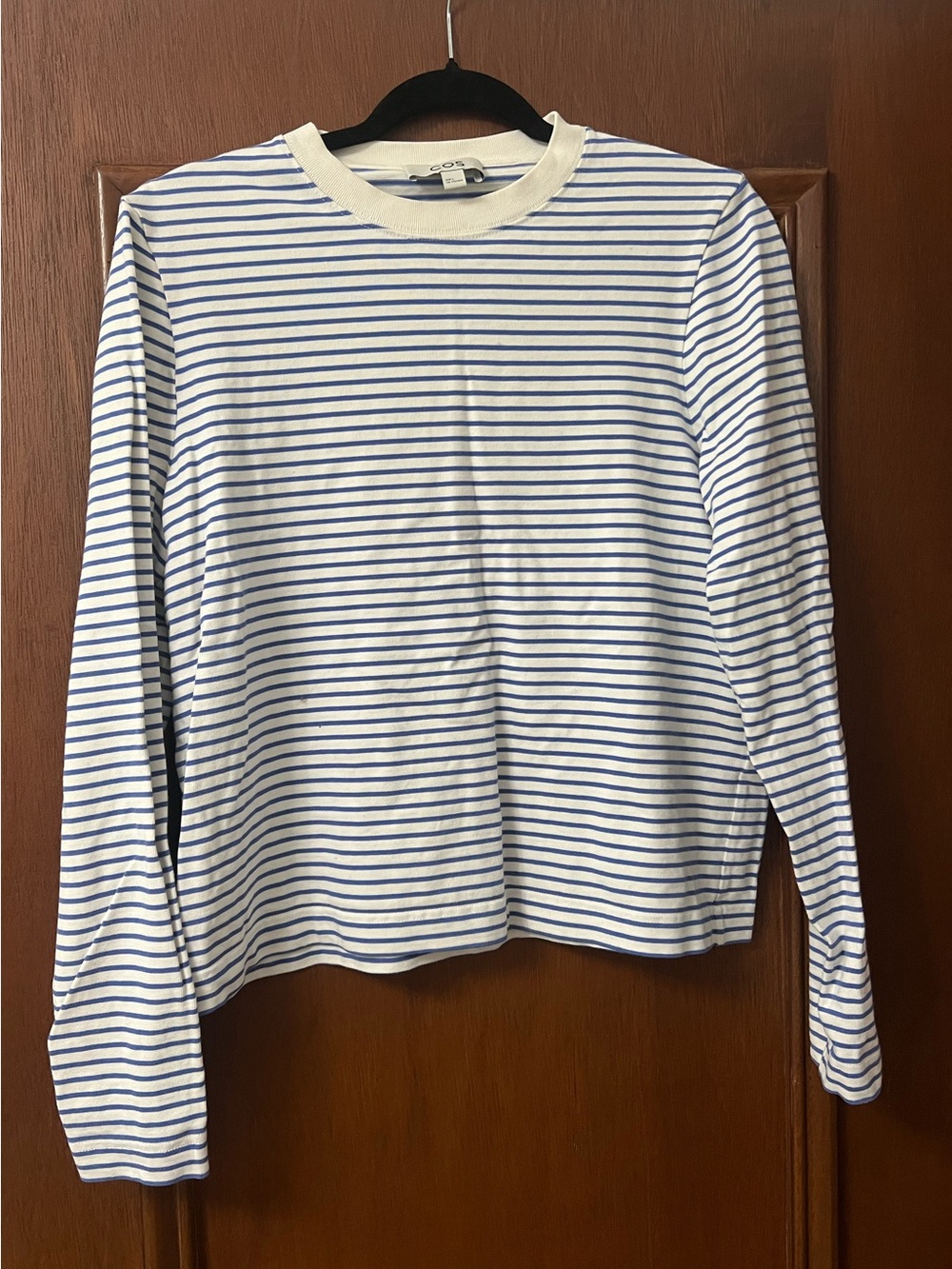 COS White and Blue Striped Long Sleeve Tee